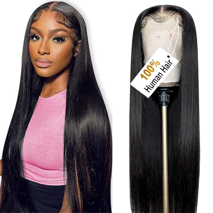 ALI PANDA [2-YEAR Life & 100% Human Hair, 200% Density 13x6 Skinlike HD Straight Lace Front Wigs Human Hair Pre Plucked, [0.1mm Ultra-Thin HD Lace], Natural Black 28 Inch