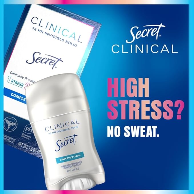 Secret Clinical Strength Antiperspirant Deodorant for Women, 3X Stress Protection, 72hr Sweat & Odor Protection, PH Balancing Minerals, Soft Solid, Light & Fresh Scent, 2.6 oz (Pack of 2)