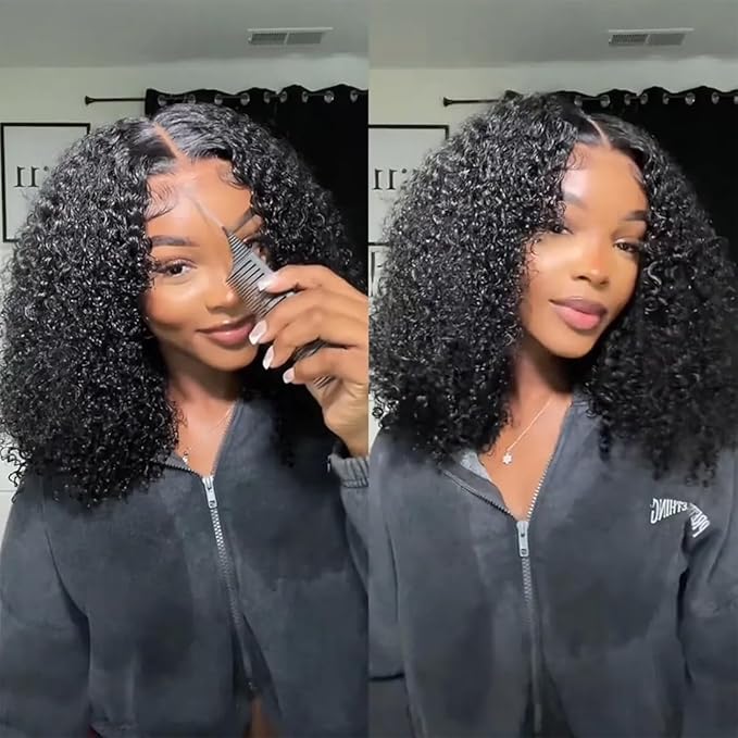 ISEE Hair M Cap 9x6 Bob Wig Human Hair Glueless Wigs Pre Plucked Pre Cut HD Lace Front Glueless Wigs Human Hair 180% Density Short Kinky Curly Bob Wigs for Black Women 12 inch