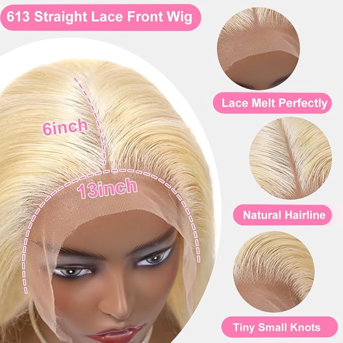 ALI PANDA 200 Density 30 Inch 13x6 HD 613 Blonde Lace Front Wigs Human Hair Pre Plucked Blonde 613 HD Lace Frontal Wigs 13x6 613 Straight Human Hair Wigs for Black Women with Baby Hair