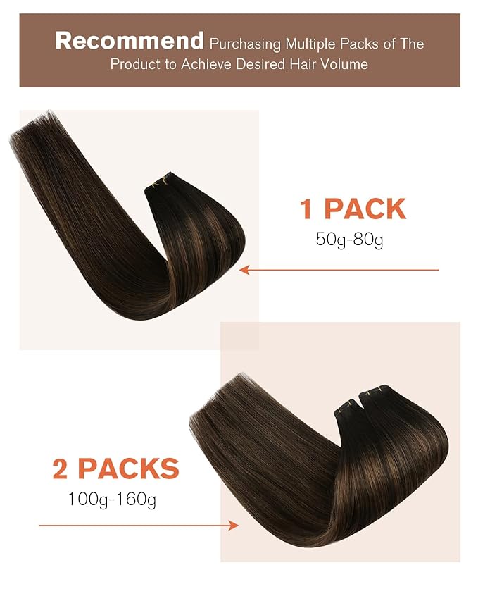 Sunny Hair Genius Wefts Hair Extensions Human Hair Brown Balayage Genius Hair Wefts Sew in Human Hair Balayage Dark Brown to Chestnut Brown Human Hair Genius Weft Extensions Remy Hair 16inch
