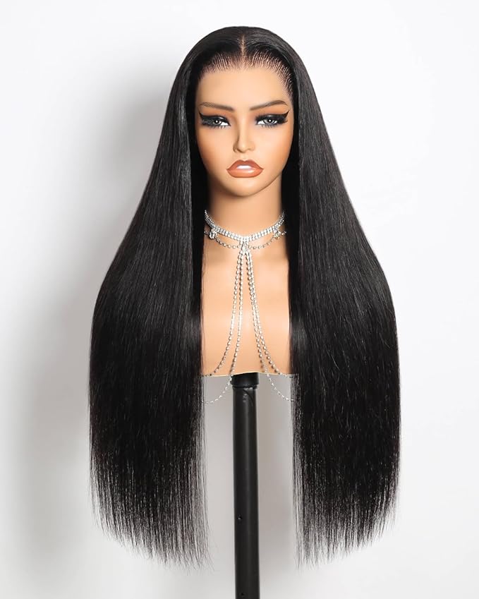 13x6 HD Lace Front Wigs Human Hair 220% Density Glueless Wigs Human Hair Pre Plucked Pre Cut Upgrade Ear-to-Ear Frontal Straight Wigs for Women Glueless Drawstring Wig with Tapes 22 Inch