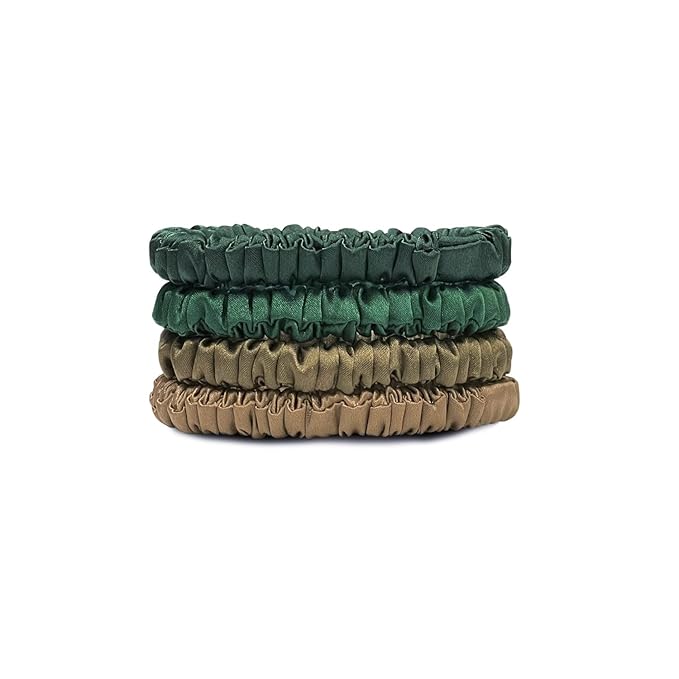 Suncdelv Silk,100% Silk Scrunchies for Hair,22 Momme Hair Ties for Anti-Crease & Breakage,Natural Women Hair Accessories，Fashion Hairbands 4PCS（Green series）