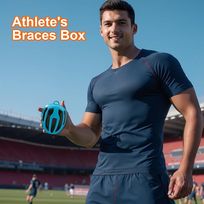 BVN Mouthguard Case Sports, Adult & Youth Sizes Universal Storage for Mouthguard, with Silicone Lanyard, Blue+Carbon Fiber Coating.