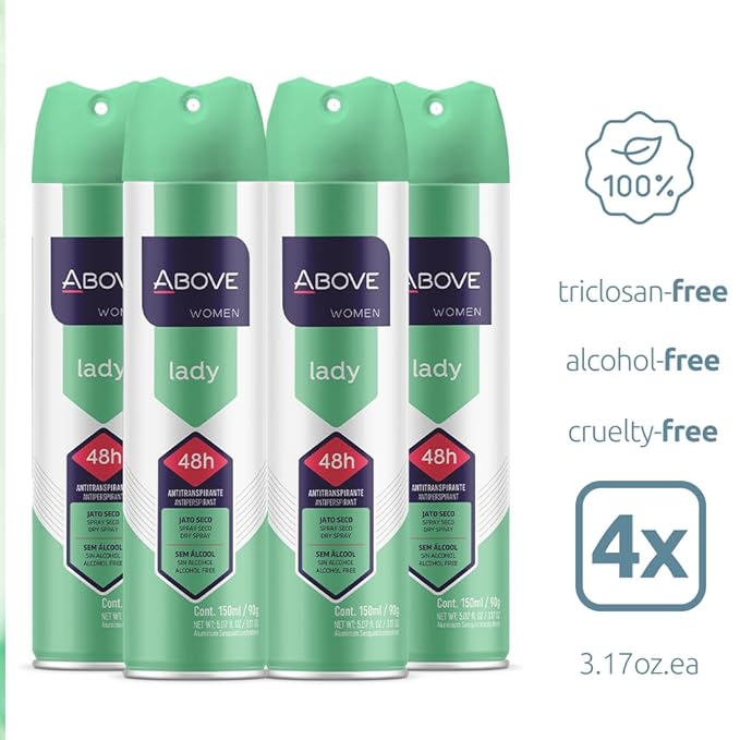 Above 48 Hour Antiperspirant Deodorant Spray for Women - Fresh Scent, Controls Sweat and Body Odor, Leaves No White Marks, Cruelty-Free, Vegan, Dermatologically Tested