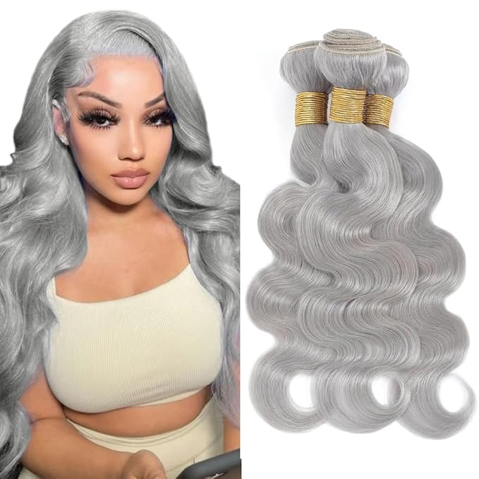 Gray Bundles Human Hair Silver Body Wave Bundle Brazilian Unprocessed Virgin Hair 3 Bundles 26 28 30 Inch Light Grey Bundle