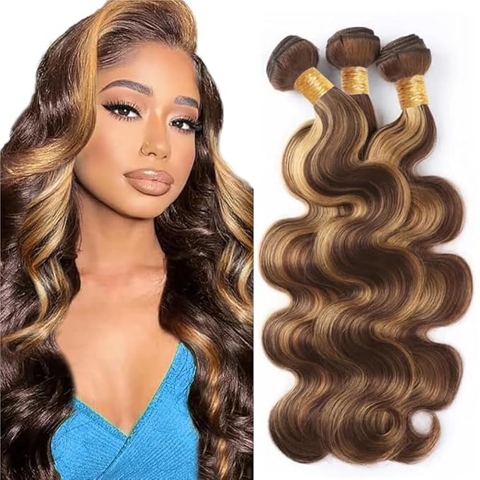 Honey Blonde Body Wave Bundles P4/27 Body Wave Bundle 16 18 20 Inch Brazilian Virgin Hair 3 Bundles Color 27 Hair Extensions