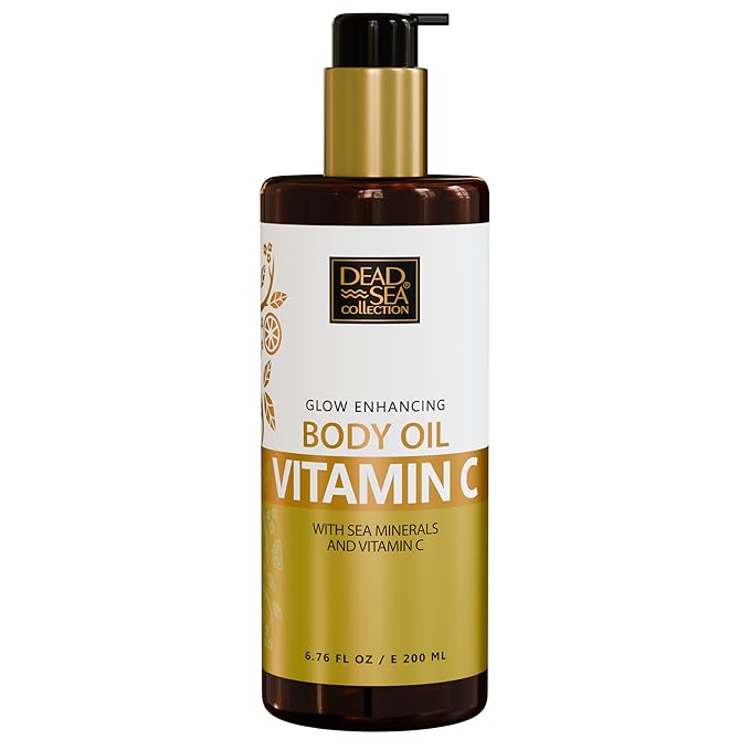 Dead Sea Collection Vitamin C Body Oil for Dry & Sensitive Skin – Moisturizing & Hydrating Skin Oil with Vitamin E & Blend of Almond, Grape, Olive, Wheat Germ Oil – Gentle Nourishing Skincare 6.76 oz