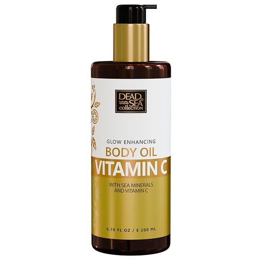 Dead Sea Collection Vitamin C Body Oil for Dry & Sensitive Skin – Moisturizing & Hydrating Skin Oil with Vitamin E & Blend of Almond, Grape, Olive, Wheat Germ Oil – Gentle Nourishing Skincare 6.76 oz