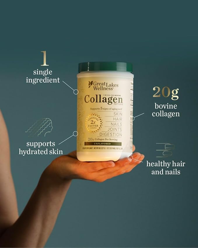 Great Lakes Wellness Collagen Peptides Powder for Skin, Hair, Nails, Joints & Digestion - Unflavored - Quick Dissolve Hydrolyzed, Non-GMO, Keto, Kosher - 4 lb. Value Pouch