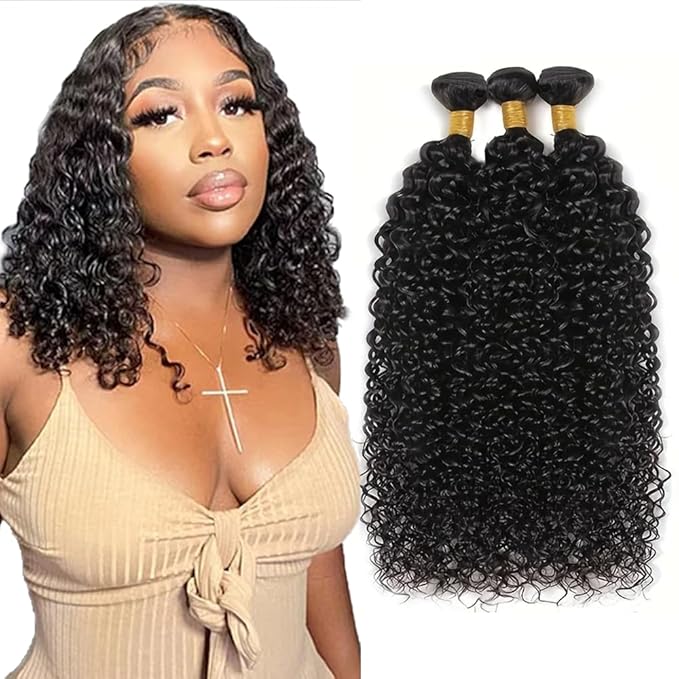 Human Hair Bundles Human Hair Curly Bundles Kinky Curly Bundle 14 16 18 inch Wet and Wavy Bundle Natural Black Color 300g