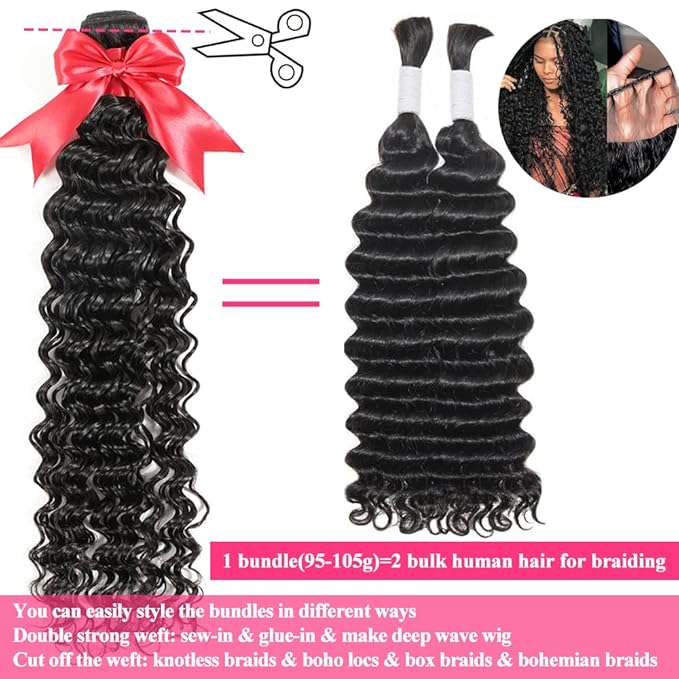 12A Deep Wave Single Bundles Human Hair 24 Inch Brazilian Curly 1 Bundles Human Hair 100% Unprocessed Virgin Wet and Wavy Hair Weave 1B Black