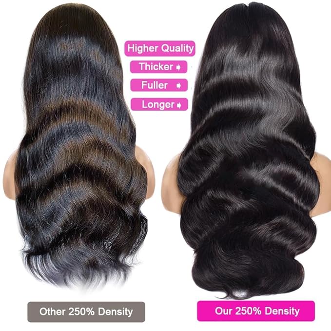 IUPin 250 Density HD Body Wave Lace Front Wigs Human Hair Pre Plucked Glueless Human Hair Wigs for Women 13x4 Transparent Lace Frontal Wigs with Natural Hairline 24 Inch Bleached Knots