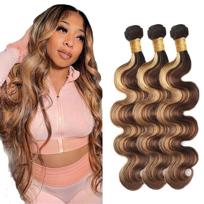 Honey Blonde Body Wave Bundles P4/27 Body Wave Bundle 22 24 26 Inch Brazilian Virgin Hair 3 Bundles Color 27 Hair Extensions