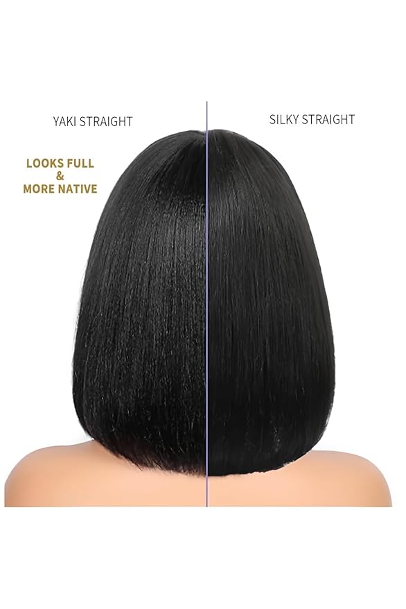 ISEE Hair M Cap 9x6 Bob Wig Human Hair Glueless Wigs Pre Plucked Pre Cut HD Lace Front Glueless Wigs Human Hair 180% Density Short Straight Bob Wigs for Black Women (Yaki Straight, 10 Inch)