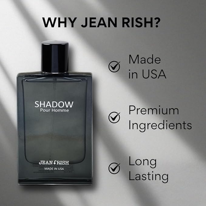 Jean Rish Shadow Pour Homme Eau De Toilette for Men (3.4 Fl Oz / 100ml) with Lemon, Cedar & Musk Notes - Long Lasting and Luxury Fragrance