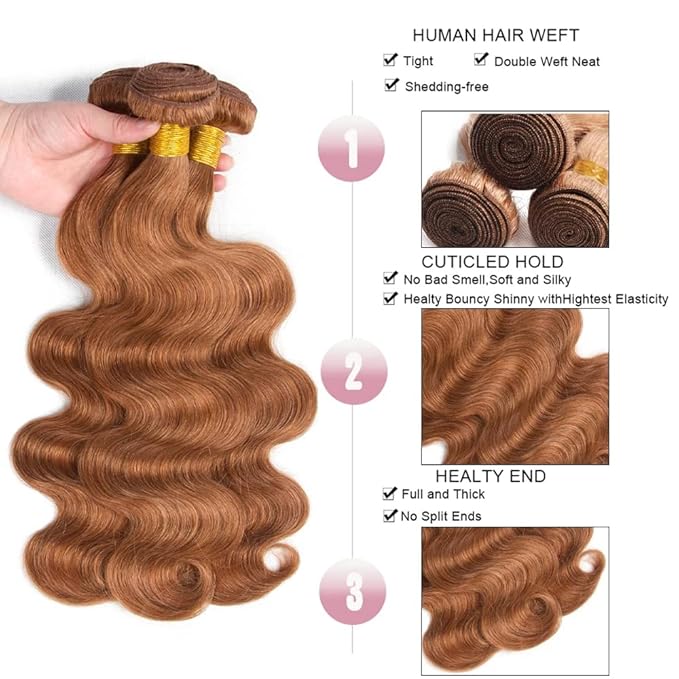 Color 30 Human Hair Bundles Light Brown Body Wave Bundles 30 32 34 Inch Brazilian Virgin Remy Hair 3 Bundles Brown Bundles Color 30 Body Wave Bundles Hair Extensions