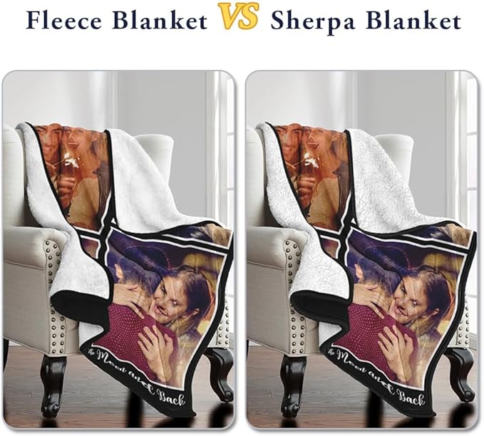 Sherpa Fleece Custom Photo Blanket - Soft, Warm, Fuzzy - Personalized Couples Gifts for Boyfriend, Girlfriend - Customized Picture Blanket for Birthday, Christmas