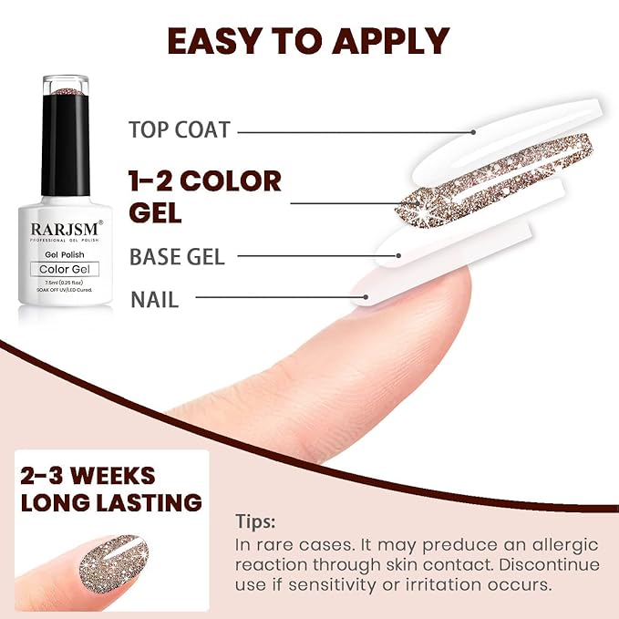 RARJSM Reflective Glitter Gel Polish,Flash Dimond Caramel Brown Gel Nail Polish Winter Colors Sparkly Shiny Nail Art U V L E D Curing Need for Manicure DIY and Nail Salon 7.5ML