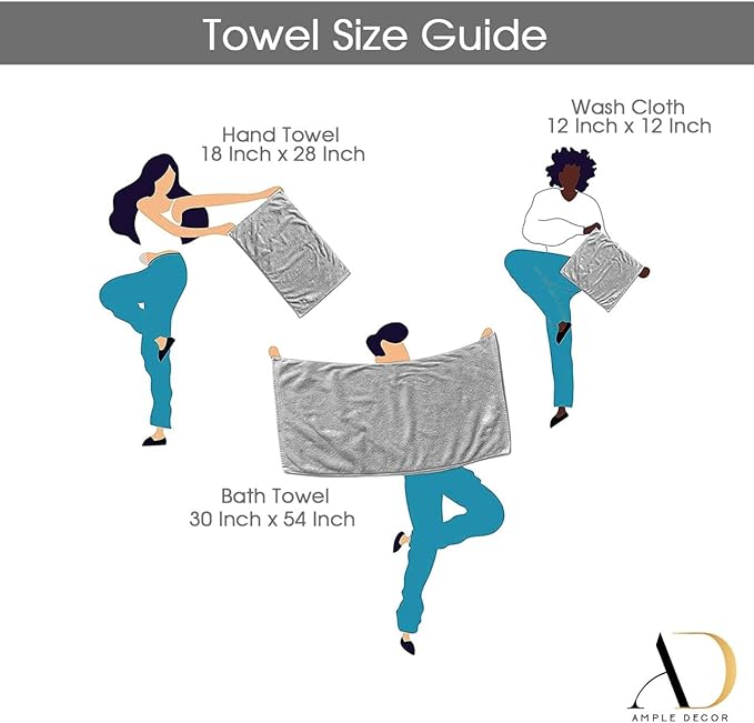 Ample Decor 100% Cotton Bathroom Towel Set of 6-2 Bath Towels, 2 Hand Towels, 2 Washcloths, Machine Washable - Grey Towel Sets