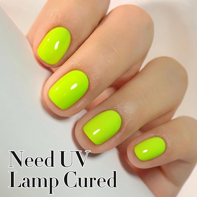 Double Rhythm 0.50 OZ Gel Polish Same Color Same Bottle Golden Round Hema Free Neutral Natural Milky 15 ML Jelly UV Polish Art DIY at Home (Neon Yellow Green-C1305)