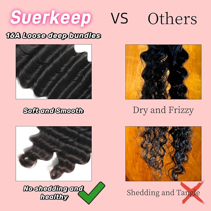 Loose Deep Wave Bundles Human Hair Loose Wave 3 Bundles Deep Curly Hair Bundles 24 26 28 Inches Brazilian Human Hair 16a Grade 100% Unprocessed Virgin Human Hair Bundles for Black Women