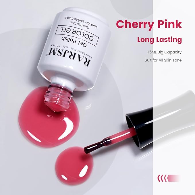 RARJSM Nude Gel Nail Polish Cherry Pink Sheer Neutral Skin Tone Color Ice Jelly Clear Pink Gel Polish Transparent Nail GelPolish Soak off UV LED Cured for Home Salon DIY Manicure 15ml Single Bottle