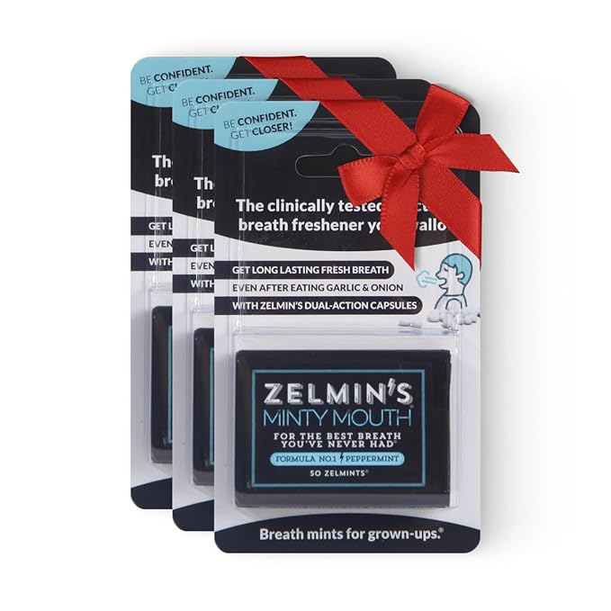 Zelmin's Minty Mouth Breath Freshener - (3 Pack) Long Lasting Bad Breath Treatment for Adults, Instant Freshness Helps with Dry Mouth, Natural Breath Mints for Travel, Alcohol-Free, Keto, Gluten-Free