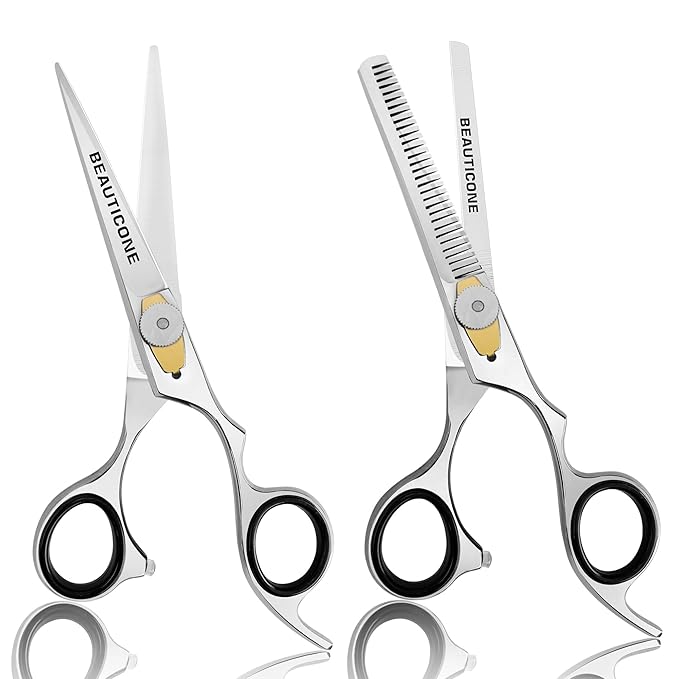 Hair Cutting & Thinning Scissors Set, Professional 6.5" Barber Shears for Haircut Men/Women, Beard & Mustache Trimming Stainless Steel Hairdressing Scissors, Adjustable Screw