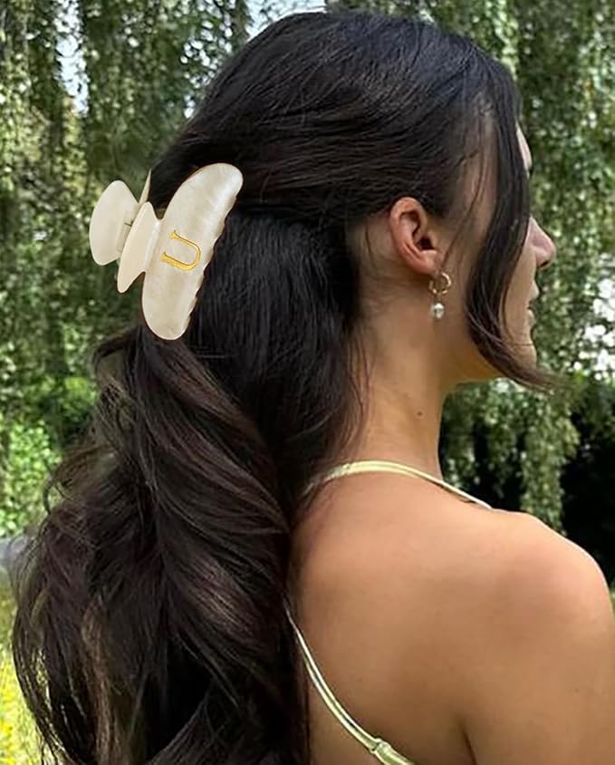 LILIE&WHITE Acrylic Letter Hair Clips For Women Stylish U Initial Hair Claw Alphabet Hair Clip Fashion Glitter Monogram Claw Clip Elegant And Durable Hair Accessory Large Hair Clips U