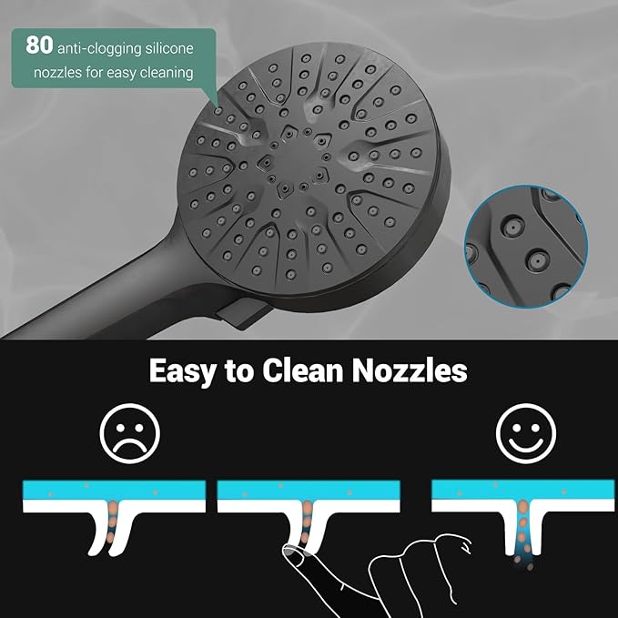 6-Mode Shower Head with Handheld, High Pressure Handheld Shower Heads, Detachable Showerhead 71" Extra Long Stainless Steel Hose Adjustable Brass Joint Holder for Bathroom Upgrade Matte Black