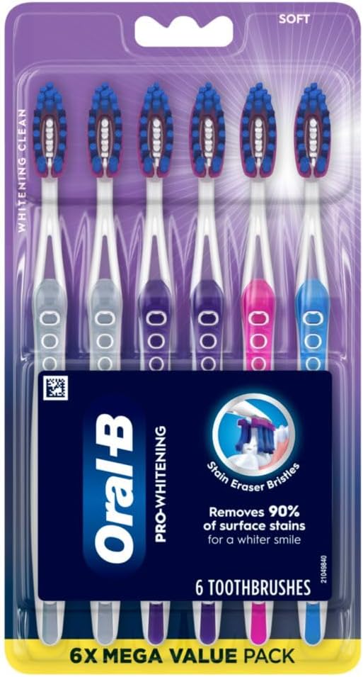 Oral-B 3D White Deep Stain Remover toothbrushes, 6 Count Toothbrush Soft, Removes 90% of Surface Stains, whitens Teeth, deep Reach, removes Plaque and Stains Tooth Brush