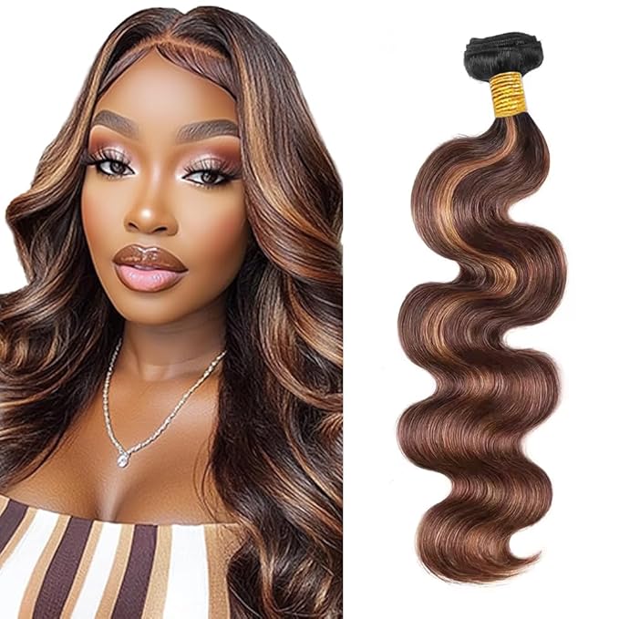 Highlight Human Hair Bundles P4/30 Body Wave Bundles 18 Inch Brazilian Virgin Hair 1 Bundle Brown Bundle Soft and Shiny Hair Weave 50g