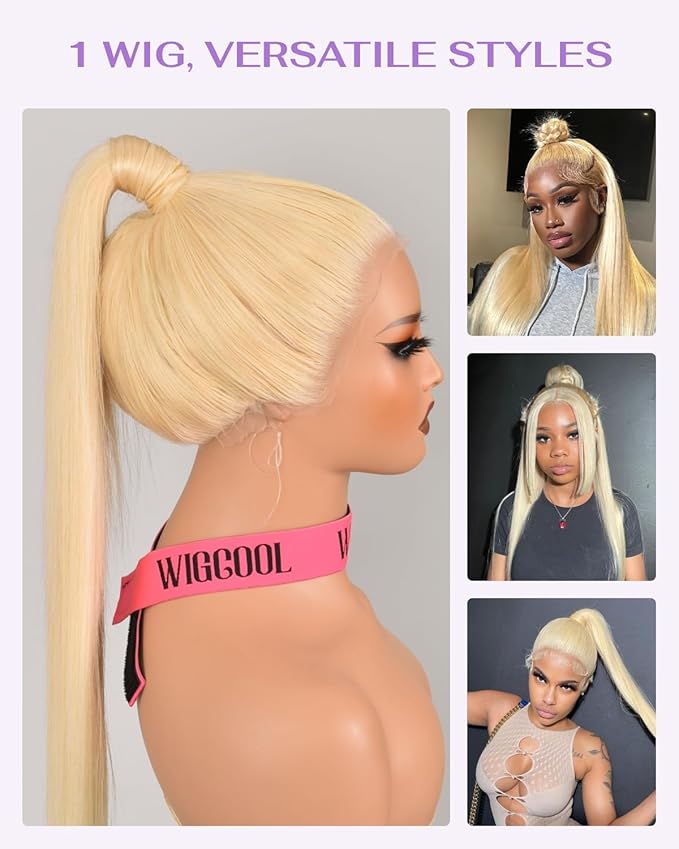 Hidden Strap Straight 360 613 Lace Front Wigs Human Hair Invisible Strap Pre Plucked 180% Density SALON-Quality Blonde Wig with Drawstring Glueless Wigs HD Full Lace Human Hair Wigs 28inch