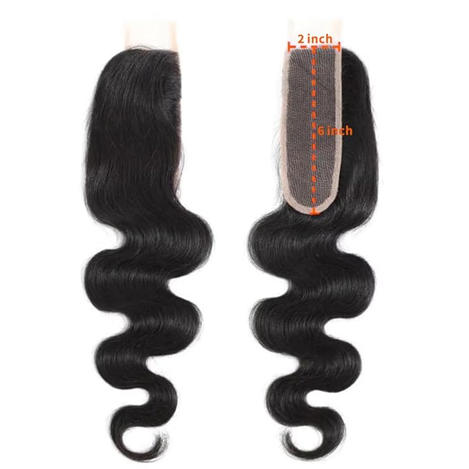 14 Inch Body Wave 2x6 HD Closure Human Hair Transparent 2x6 Lace Closure Hair Extensions for Women 100% Virgin Remy Hair Frontal HD Lace Pre Plucked With Natural Black