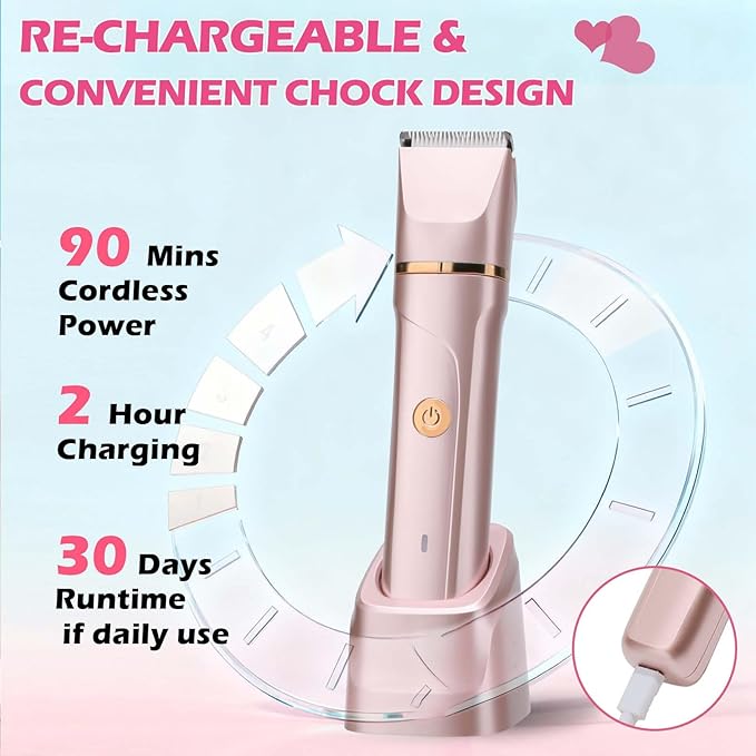 Bikini Trimmer for Women 2-in-1 Electric Razors for Women with Body & Facial Heads, Rechargeable Bikini Shaver for Smooth Pubic & Body Grooming, Waterproof, Portable & Travel-Friendly Gift