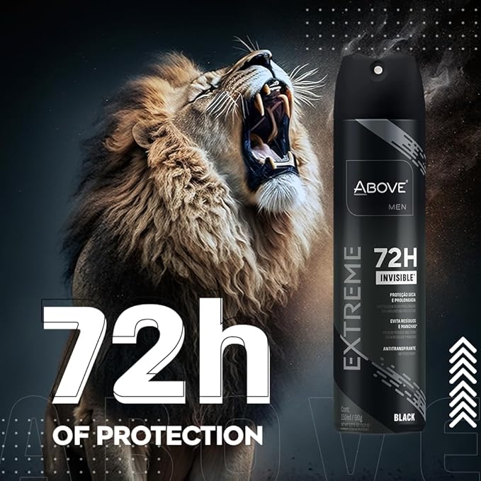 ABOVE Extreme Men Black - 72H Antiperspirant Spray Deodorant for Men 5.07 Fl Oz(4 Pack) | Aluminum-Free | Fresh Mist, No Stain, No Alcohol, Long-Lasting Men's Deodorant Spray | Lavender and Oliban