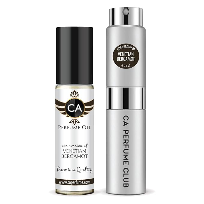 CA Perfume Duo Impression of Venetian Bergamot For Women And Men Perfume Layering Set Long Lasting Travel Size EDP + Body Oil Roll-On Bottle 0.27 Fl Oz+0.33 Fl Oz