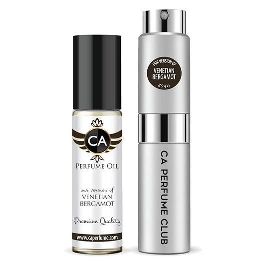 CA Perfume Duo Impression of Venetian Bergamot For Women And Men Perfume Layering Set Long Lasting Travel Size EDP + Body Oil Roll-On Bottle 0.27 Fl Oz+0.33 Fl Oz