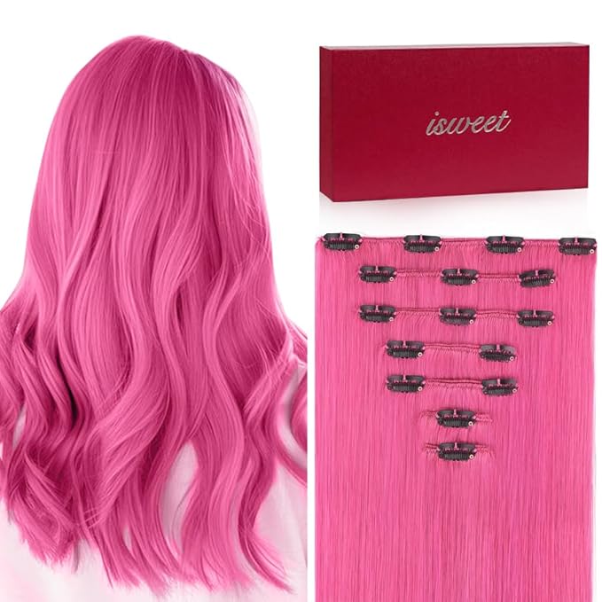 Straight Clip in Hair Extensions Real Human Hair, 7Pcs 22 Inch 120g Pink Invisible Natural Soft Remy Human Hair Extension Clip ins, Double Weft Hair Extensions Real Human Hair for Women