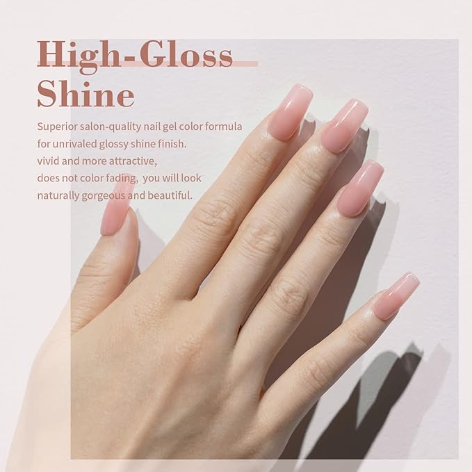 RARJSM Gel Nail Polish Jelly Pink Translucent Sheer Nude Colors Neutral Skin Tone Gel Polish Milky Clear Ice Pink 15ml Single Bottle Soak off UV LED Cured at Home Salon DIY French Manicure Nails Art