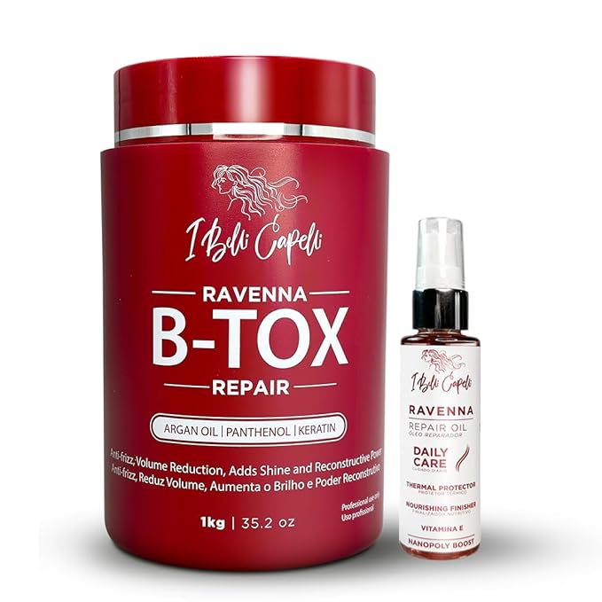 I Belli Capelli Ravenna Hair Straightening Kit – Repair Hair B-tox & Repair Oil – Anti-Frizz, Intense Hydration, Shine – Formaldehyde-Free – B-otox Hair Treament For All Hair Types (2-Pack)