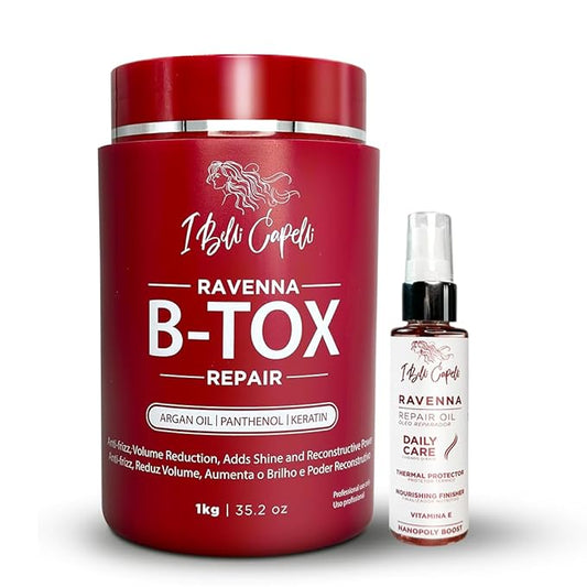 I Belli Capelli Ravenna Hair Straightening Kit – Repair Hair B-tox & Repair Oil – Anti-Frizz, Intense Hydration, Shine – Formaldehyde-Free – B-otox Hair Treament For All Hair Types (2-Pack)