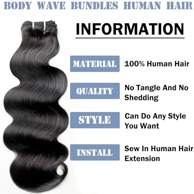 12A Human Hair Bundles 20 22 24 Inch Body Wave Bundles Human Hair 100% Unprocessed Brazilian Virgin Quick Weave Natural Black