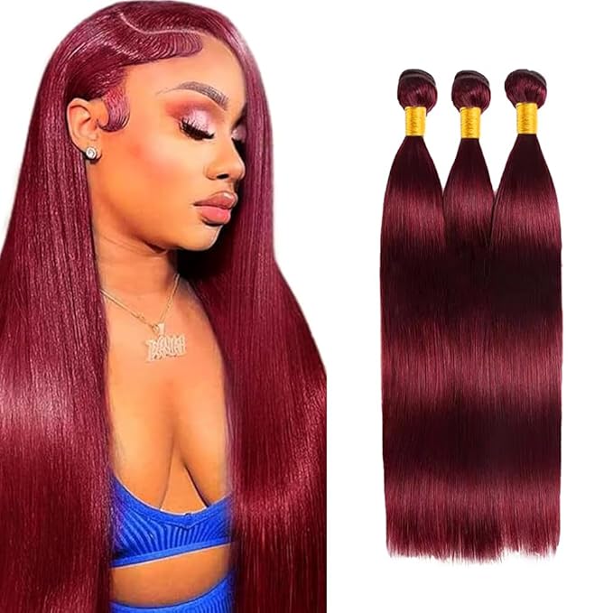 28 30 32 inch WuvuSnm Burgundy Bundles Red Straight Bundles 99j Human Hair Bundle Dark Burgundy Human Hair Bundle 150g