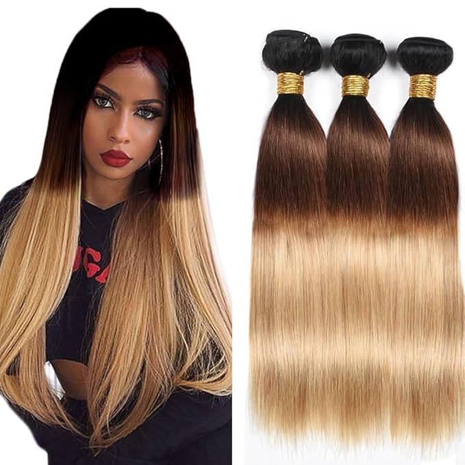 Brown Human Hair Straight Weave Ombre 4/27 Straight Bundles Brazilian Virgin Hair 3 Bundles 24 26 28 Inch Ombre Human Hair Extensions