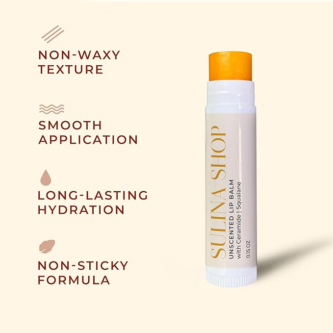 Unscented Lip Balm Hydrating for Dry Lips - Lip Moisturizer with Castor Oil and Beeswax, Chapped Lip Repair, Restores Smoothness, Barrier Protection, Fragrance-Free and Gentle - 0.15 Fl oz