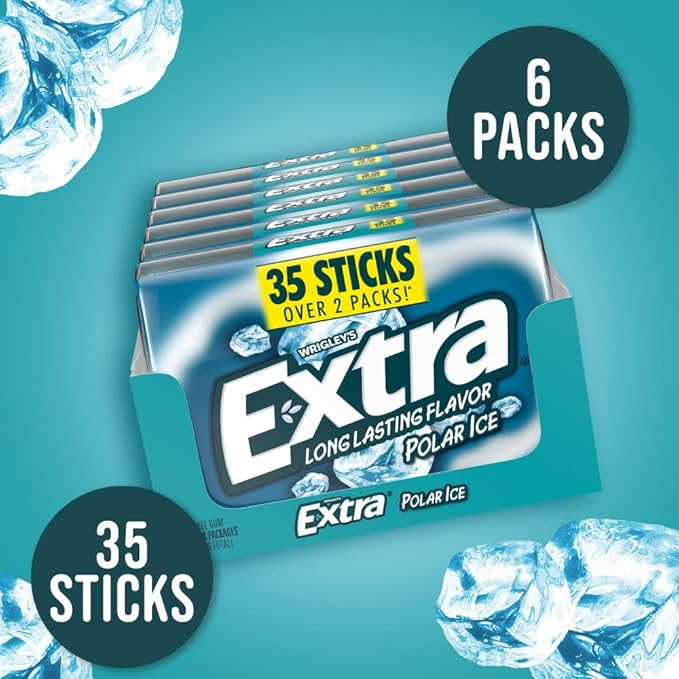 EXTRA Polar Ice Sugar Free Chewing Gum, Party Favors, Gum Packs Bulk, Breath Fresheners, 35 Ct (6 Pack)