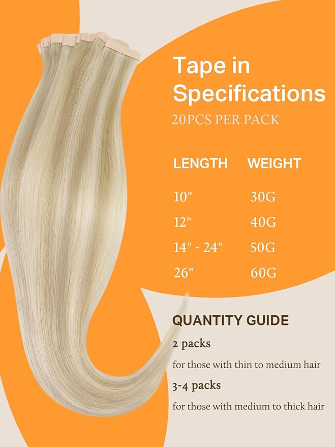 DOORES Human Hair Extensions Tape in Hair, Dark Blonde Highlighted Bleach Blonde 22 Inch 50g 20pcs, Tape in Hair Extensions Real Hair Extensions Straight Long Hair