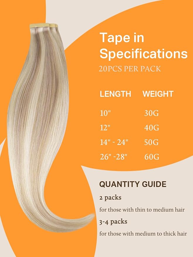 DOORES Tape in Hair Extensions Real Human Hair, Soft Honey Blonde Highlight Platinum Blonde 16 Inch 50g 20pcs, Extensions Tape in Straight Skin Weft Natural Thick Ends